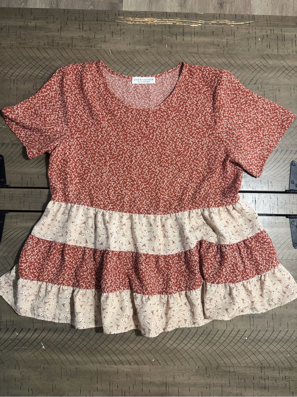 Paper Crane Rust and Cream Tiered Floral Peplum Top